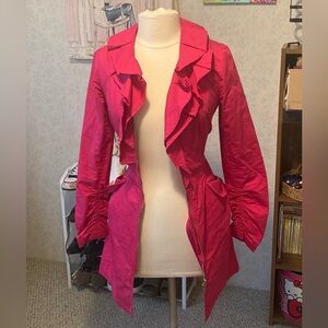 Willi Smith Vibrant Pink Ruffle Trench Coat
